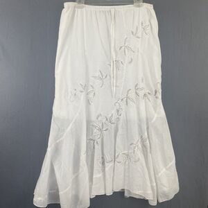 Jennifer Lauren Fairy Boho Embroidered Skirt White Cottagecore Maxi Skirt Sz L